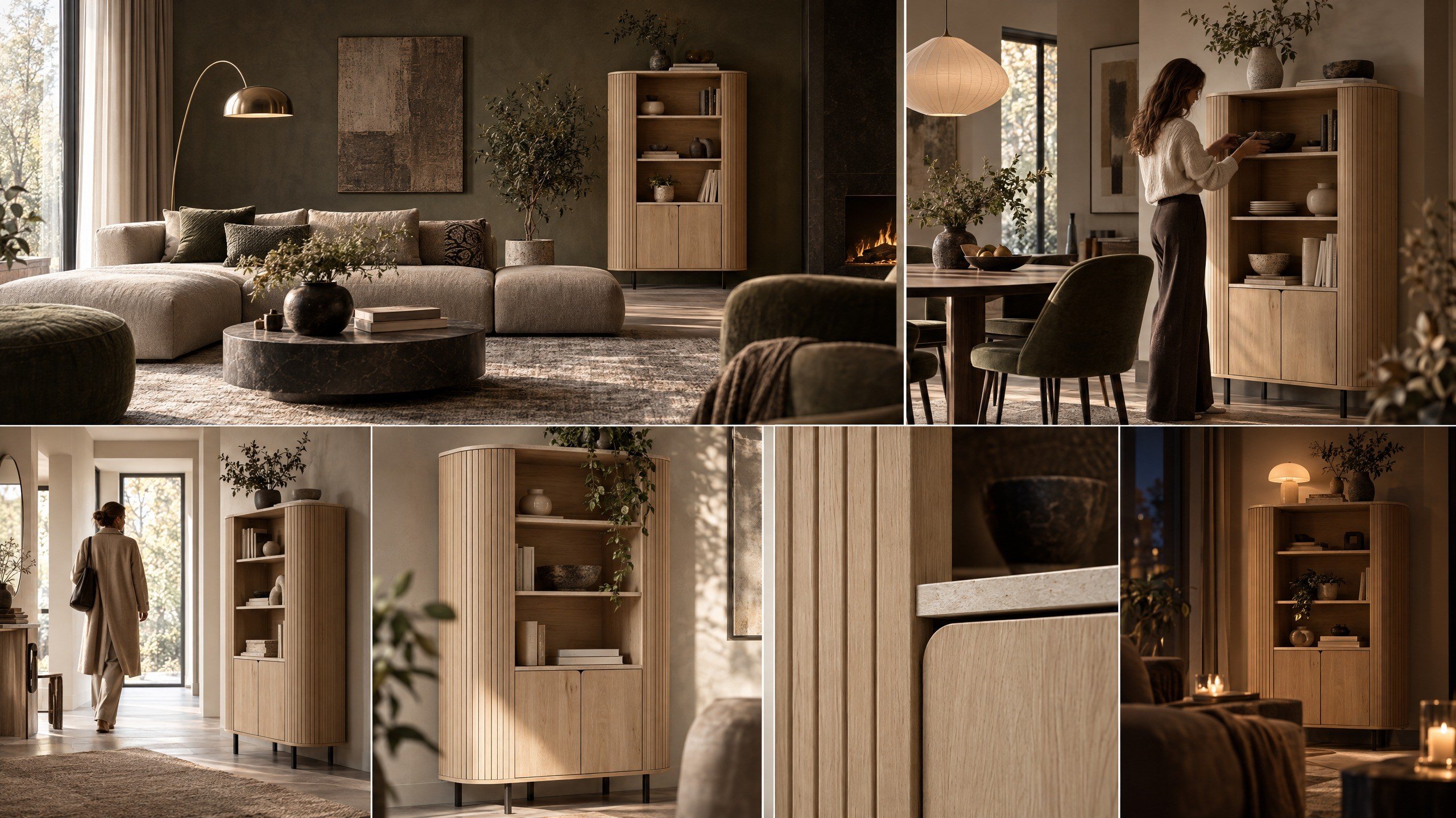 Norela.four Highboard Eiche mit Travertin-Optik, Moodboard