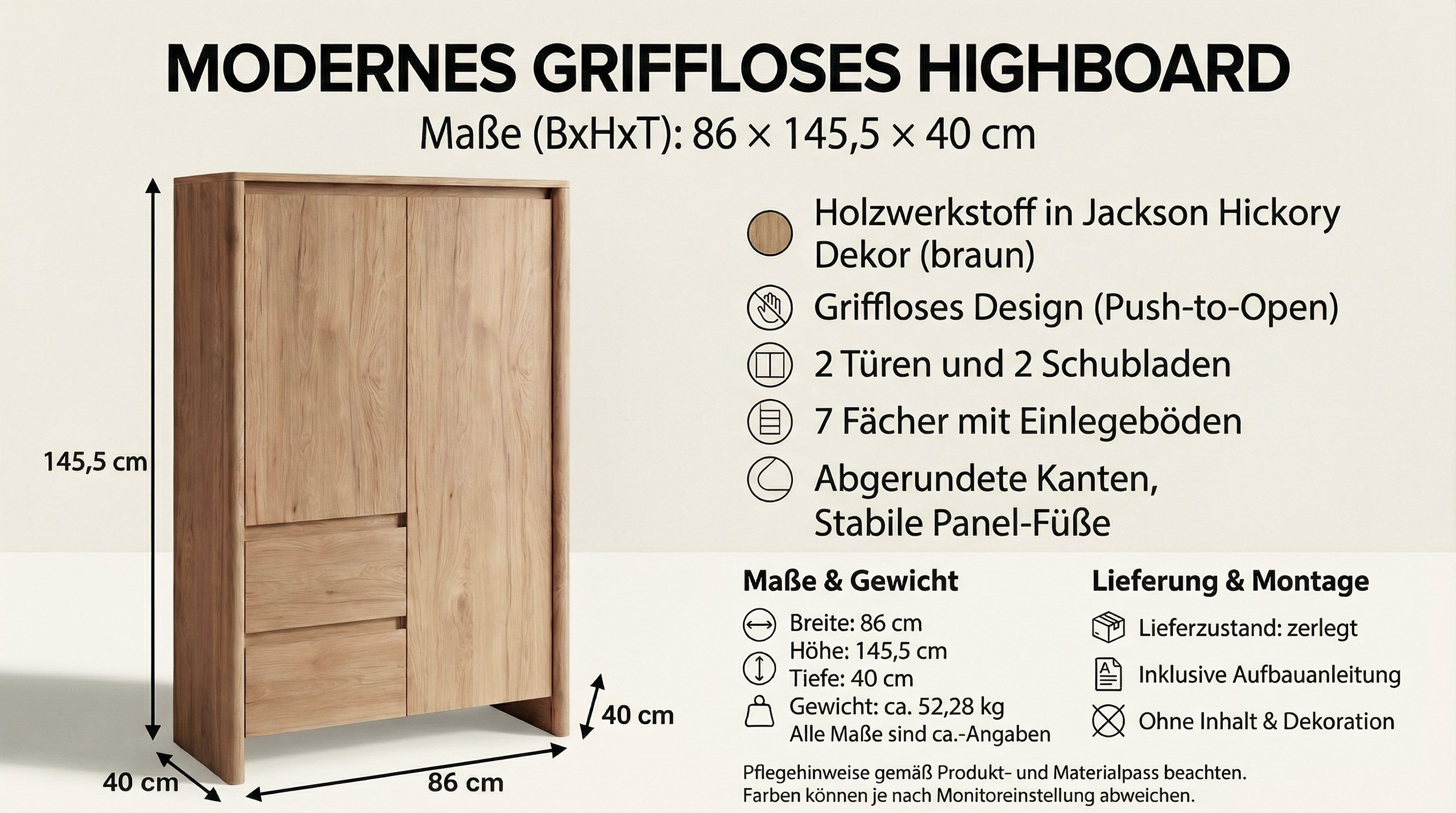 Highboard Wildeiche braun, Ansicht 7