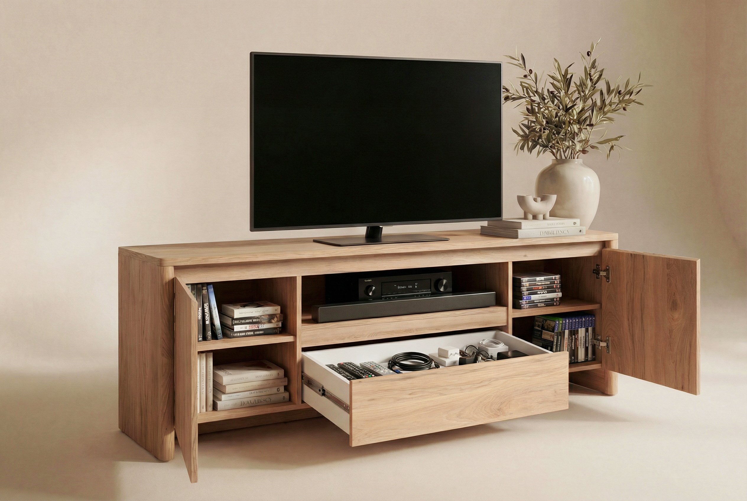 TV Board Eiche braun, geöffnet