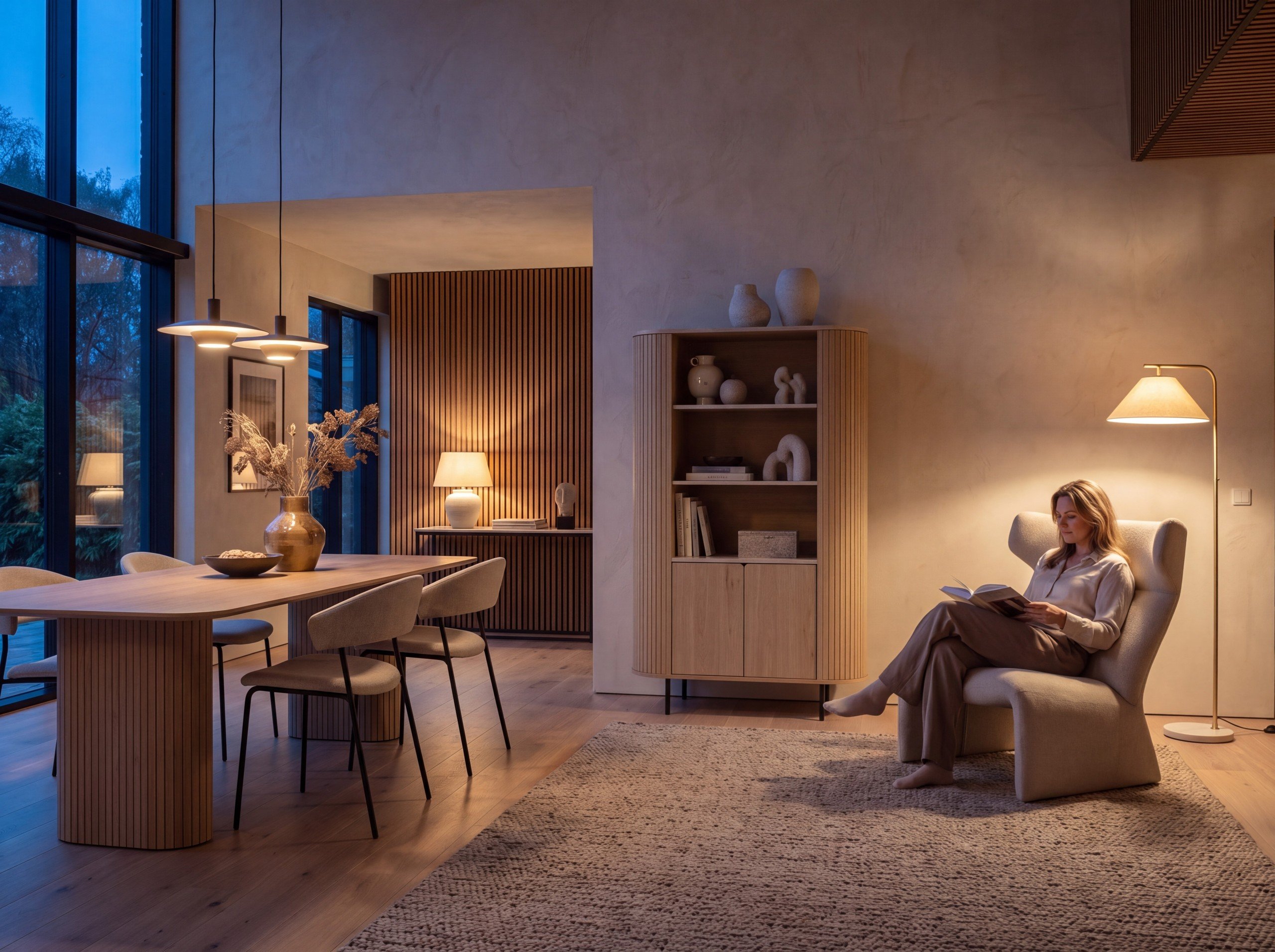 Norela.four Highboard Eiche mit Travertin-Optik, im Wohnzimmer