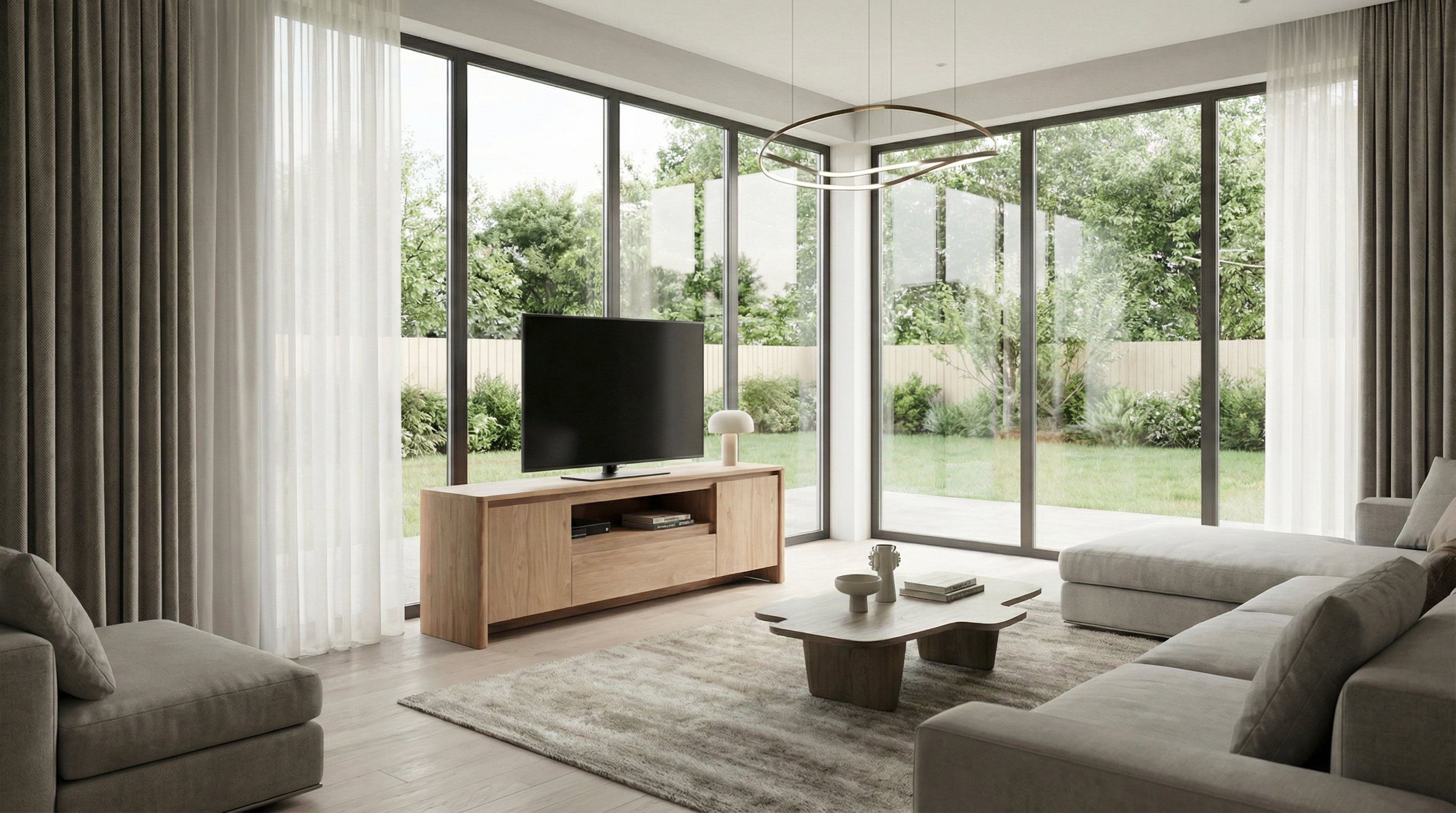 TV Board Eiche braun, im Wohnzimmer
