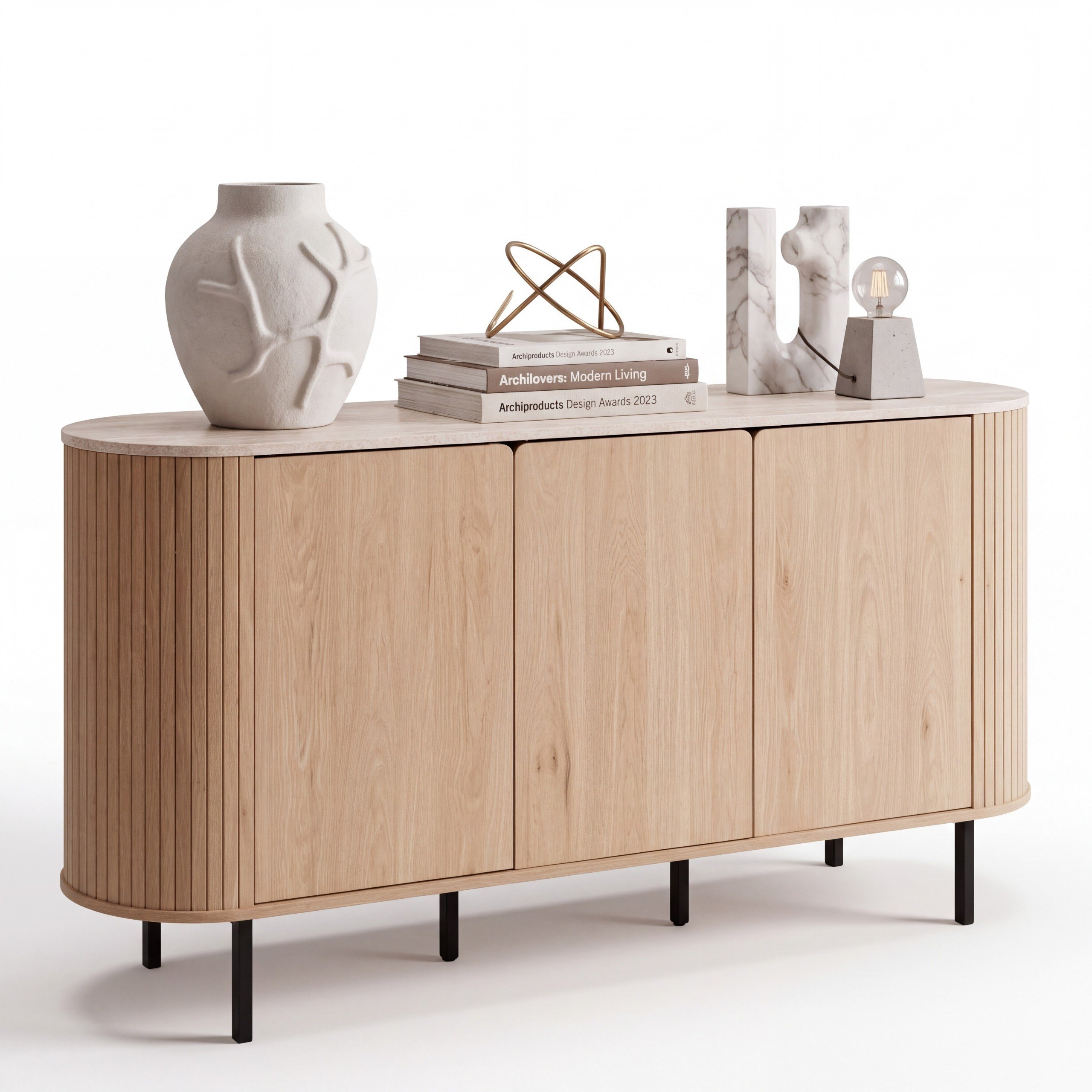 Norela.three Sideboard in Eiche Dekor mit Travertin Deckplatte