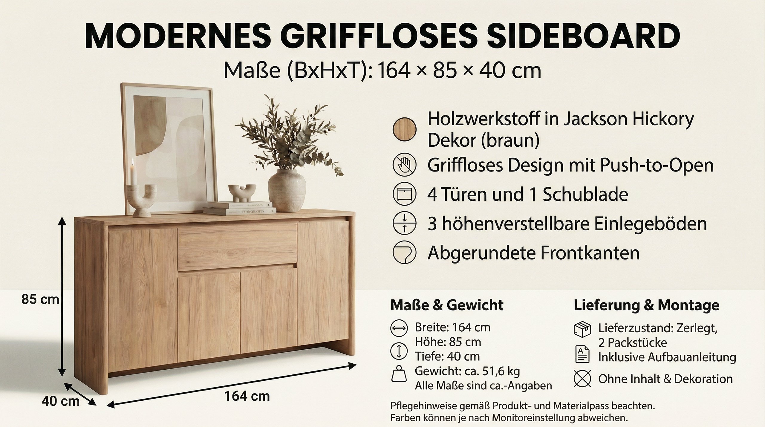 Sideboard Eiche Braun, Seitenansicht